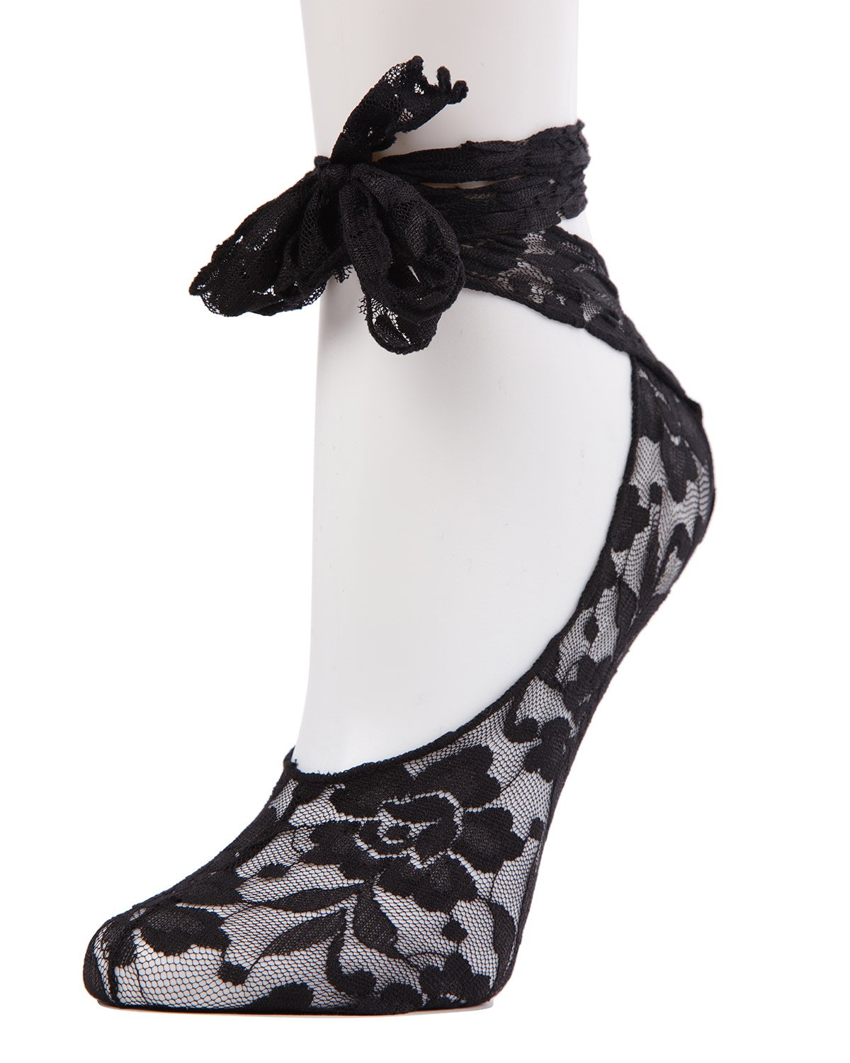 Dancer’s Ankle-Tie Lace Liner Socks : Color: Black