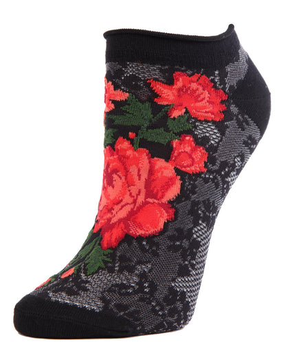 Love and Lace Low-Cut Floral Socks : Color: Black