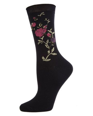Metallic Floral Cotton Blend Crew Socks : Color: Black