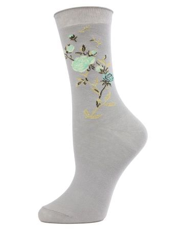 Metallic Floral Cotton Blend Crew Socks : Color: Dove Gray