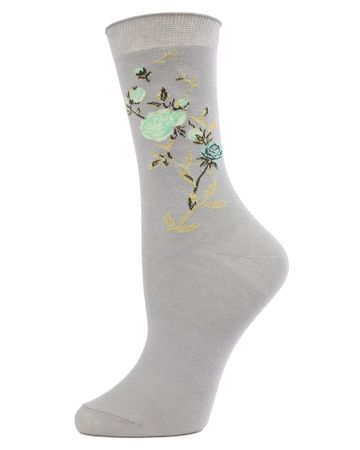 Metallic Floral Cotton Blend Crew Socks