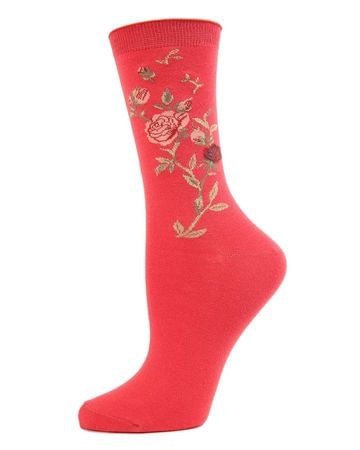 Metallic Floral Cotton Blend Crew Socks : Color: Sugar Coral