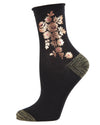 Gilded Roses Metallic Floral Cotton Blend Crew Socks : Color: Black