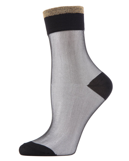 Metallic-Tipped Sheer Ankle Crew Socks : Color: Black/Gold