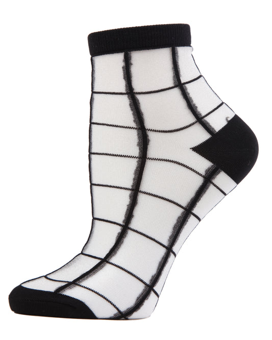 Cheery Checker Sheer See-Through Ankle Socks : Color: White