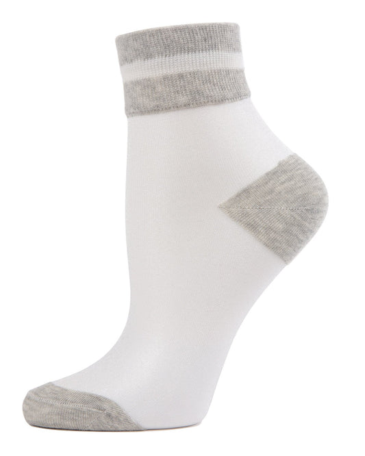 Sheer See-Through Ankle Socks with Striped Cuff : Color: Medium Gray