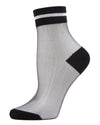 Sheer See-Through Ankle Socks with Striped Cuff : Color: Black