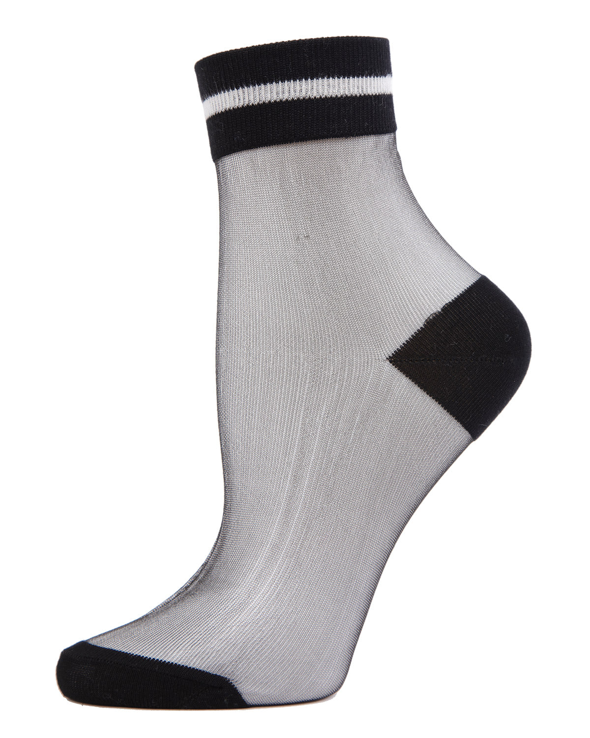 Sheer See-Through Ankle Socks with Striped Cuff : Color: Black