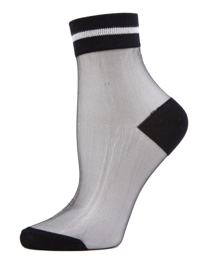 Sheer See-Through Ankle Socks with Striped Cuff