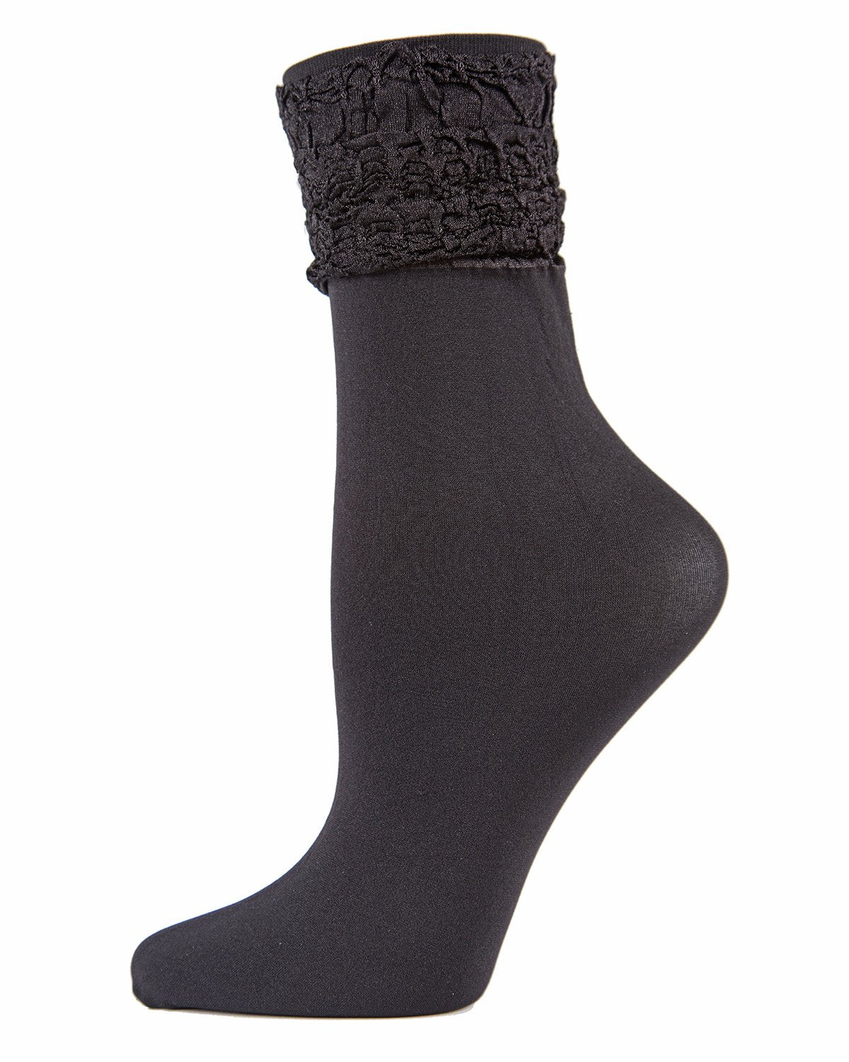 Romantic Ruffle Shimmer Ankle Socks : Color: Black