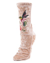 Hummingbird Embroidered Crushed Velvet Socks : Color: Cream