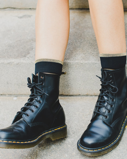 Metallic-Tipped Sheer Ankle Crew Socks : Color: Black/Gold