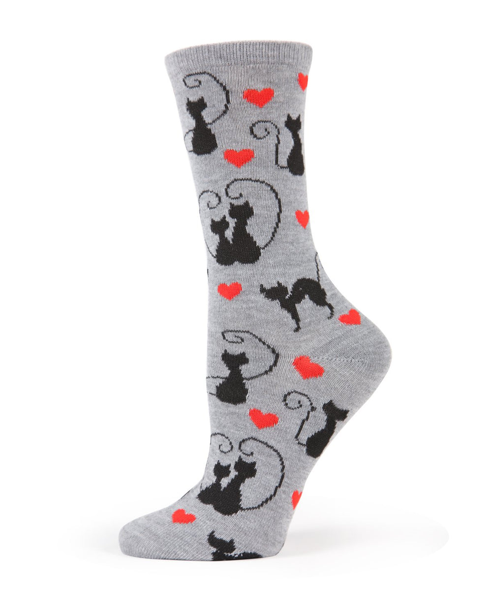 Curly Q Love Cats Bamboo Blend Crew Socks : Color: Medium Gray Heather