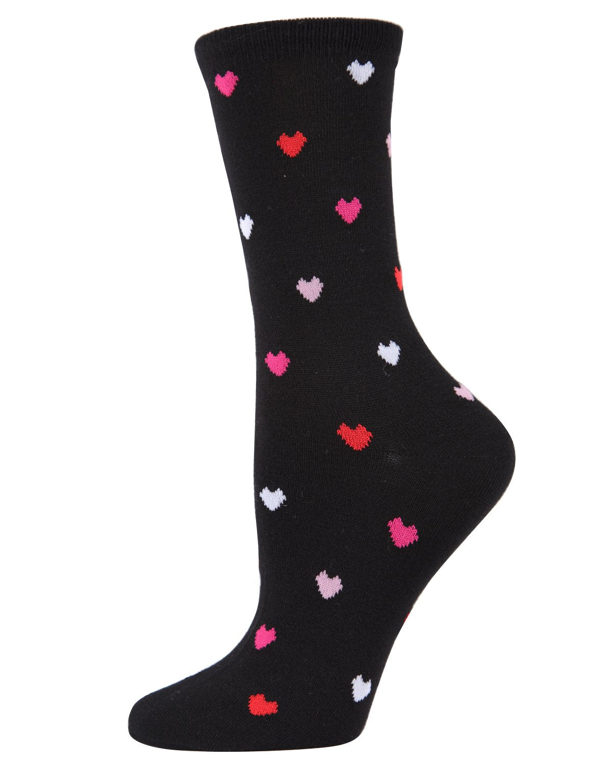 Delicate Hearts Bamboo Blend Crew Socks : Color: Black