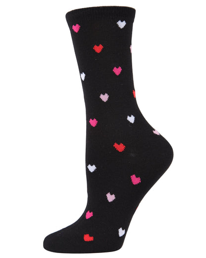 Delicate Hearts Bamboo Blend Crew Socks : Color: Black