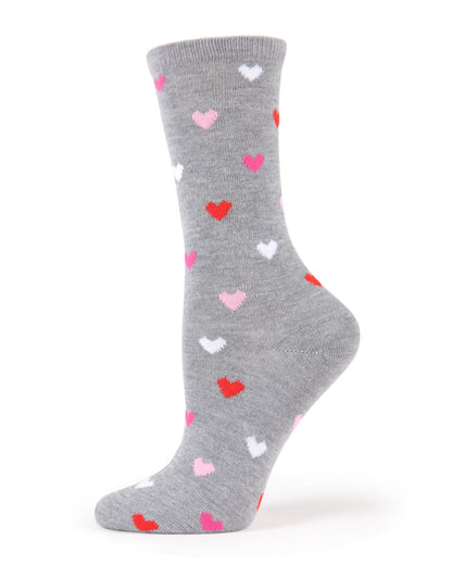 Delicate Hearts Bamboo Blend Crew Socks : Color: Medium Gray Heather