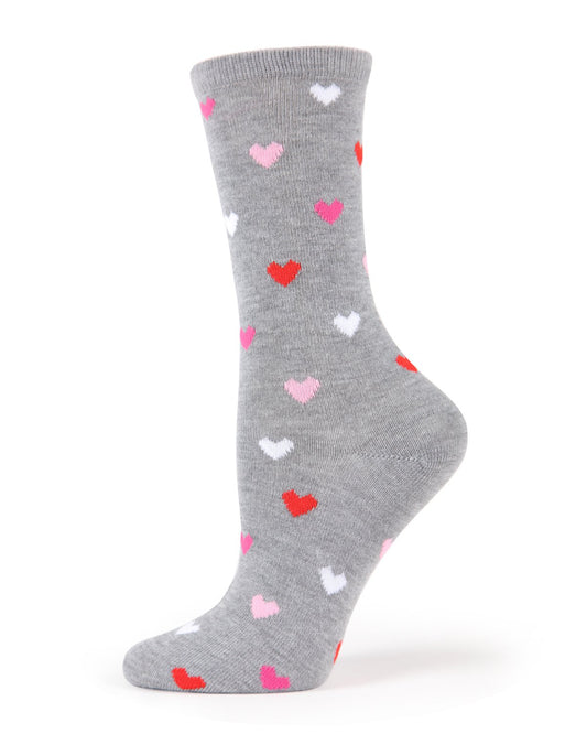 Delicate Hearts Bamboo Blend Crew Socks : Color: Medium Gray Heather