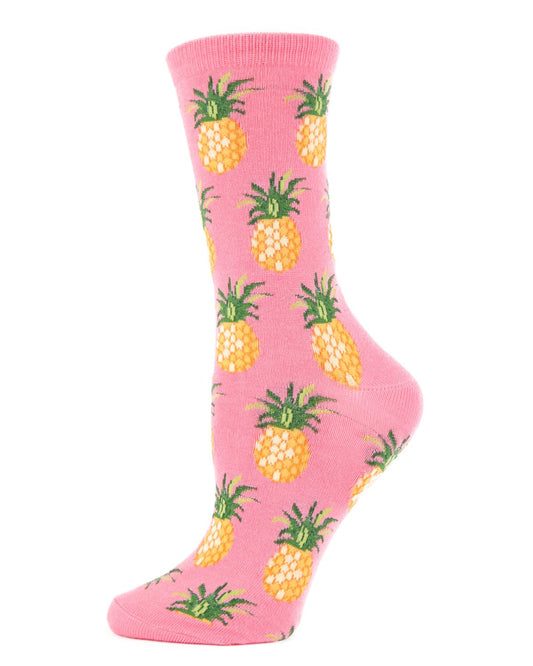 Pineapple Fruit Bamboo Blend Crew Socks : Color: Confetti Pink