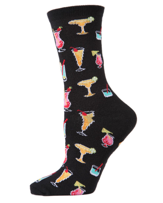 Tropical Drinks Bamboo Blend Crew Socks : Color: Black