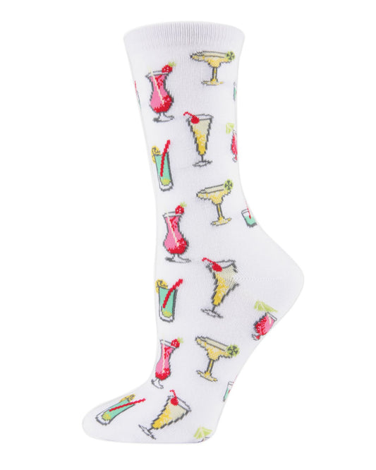 Tropical Drinks Bamboo Blend Crew Socks : Color: White