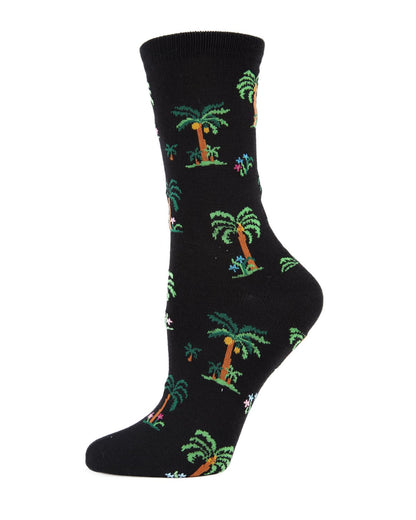 Palm Tree Paradise Bamboo Blend Crew Socks : Color: Black