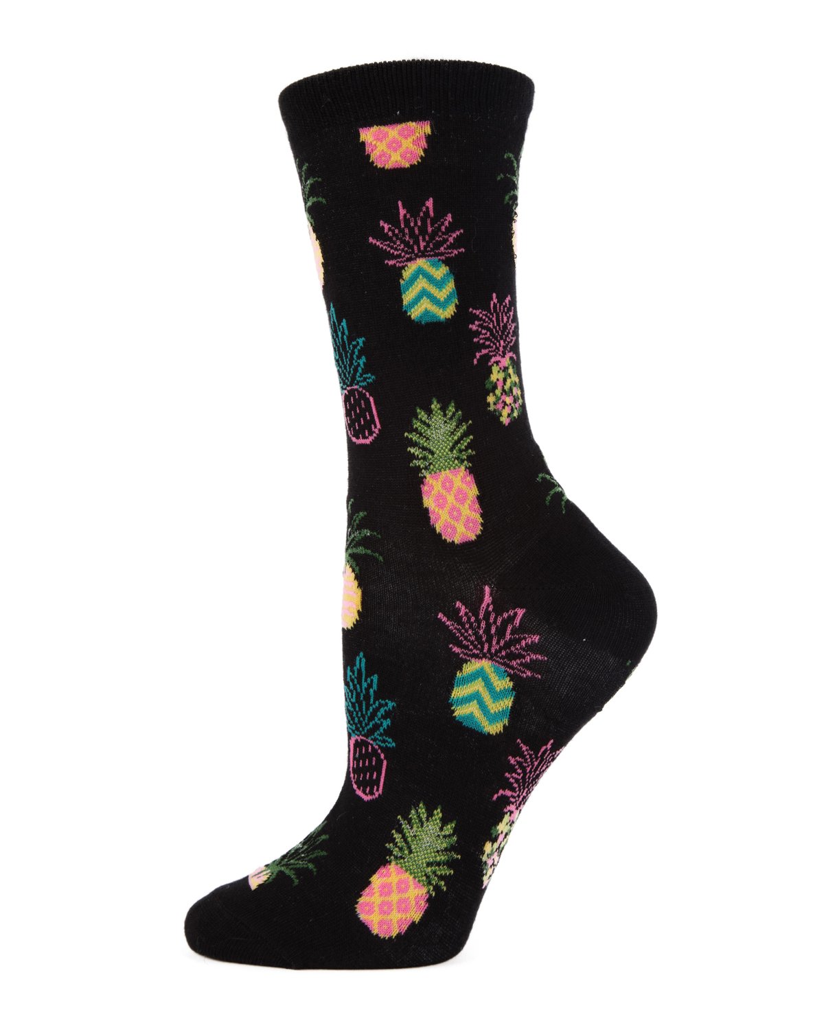 Pineapple Fiesta Bamboo Blend Crew Socks : Color: Black