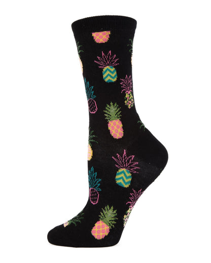 Pineapple Fiesta Bamboo Blend Crew Socks : Color: Black