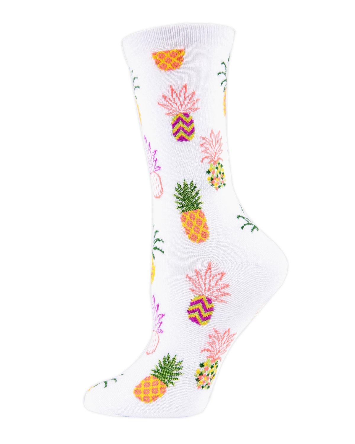 Pineapple Fiesta Bamboo Blend Crew Socks : Color: White