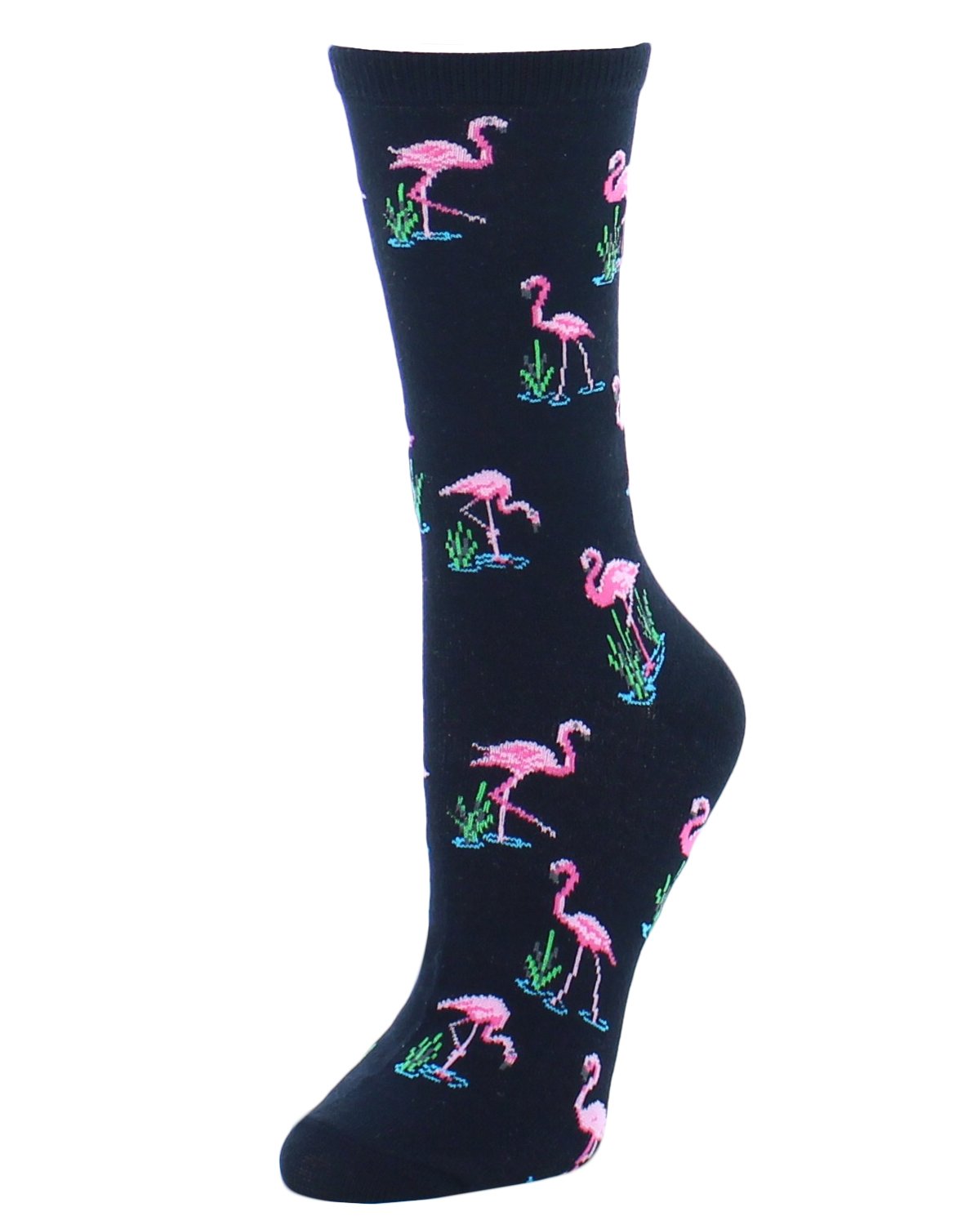 Feathered Frenzy Flamingo Bamboo Blend Crew Novelty Socks : Color: Black