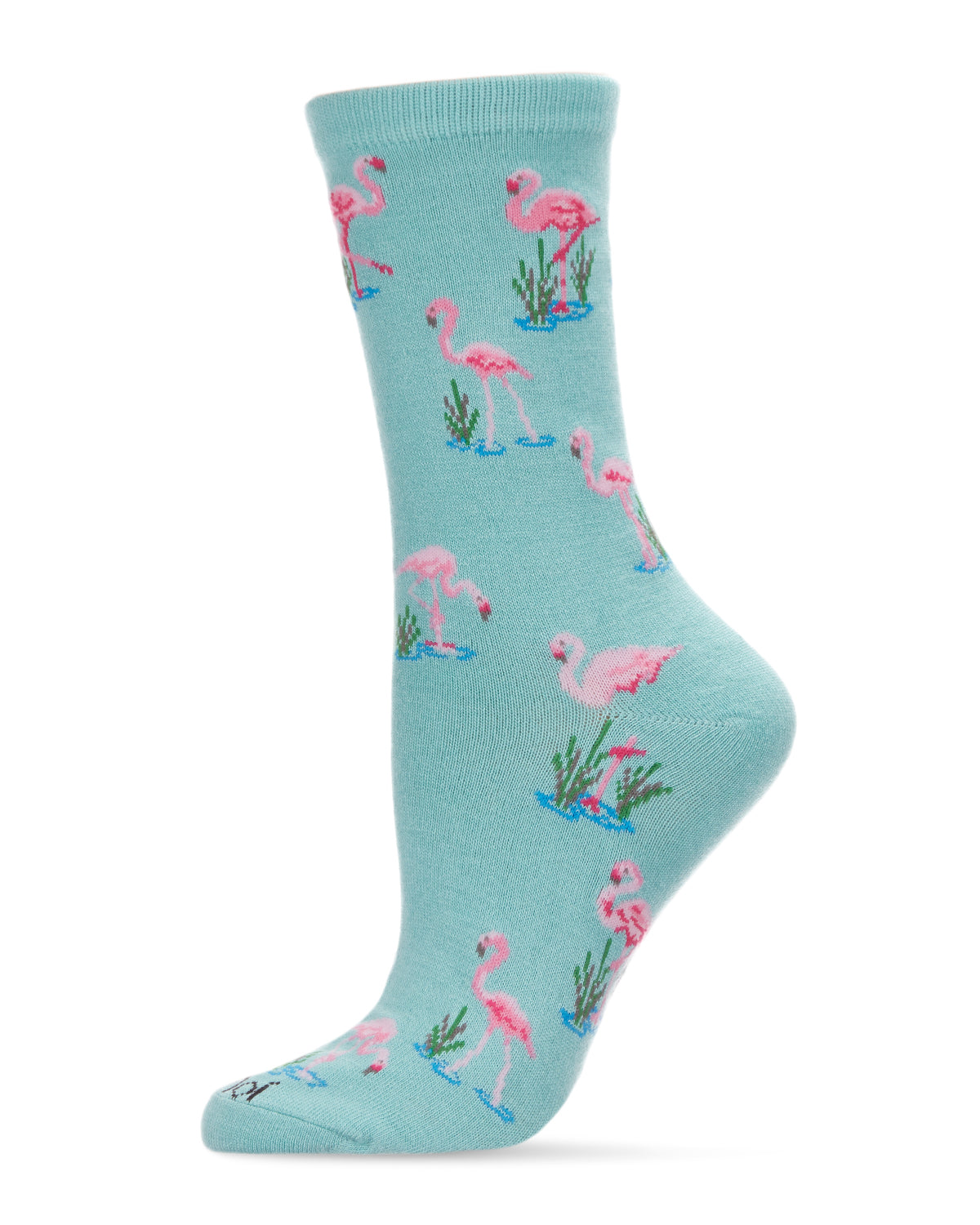 Feathered Frenzy Flamingo Bamboo Blend Crew Novelty Socks : Color: Seafoam