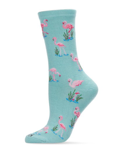 Feathered Frenzy Flamingo Bamboo Blend Crew Novelty Socks : Color: Seafoam