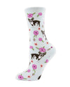 French Bulldog and Roses Bamboo Blend Crew Novelty Socks : Color: Winter Sky