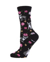 French Bulldog and Roses Bamboo Blend Crew Novelty Socks : Color: Black