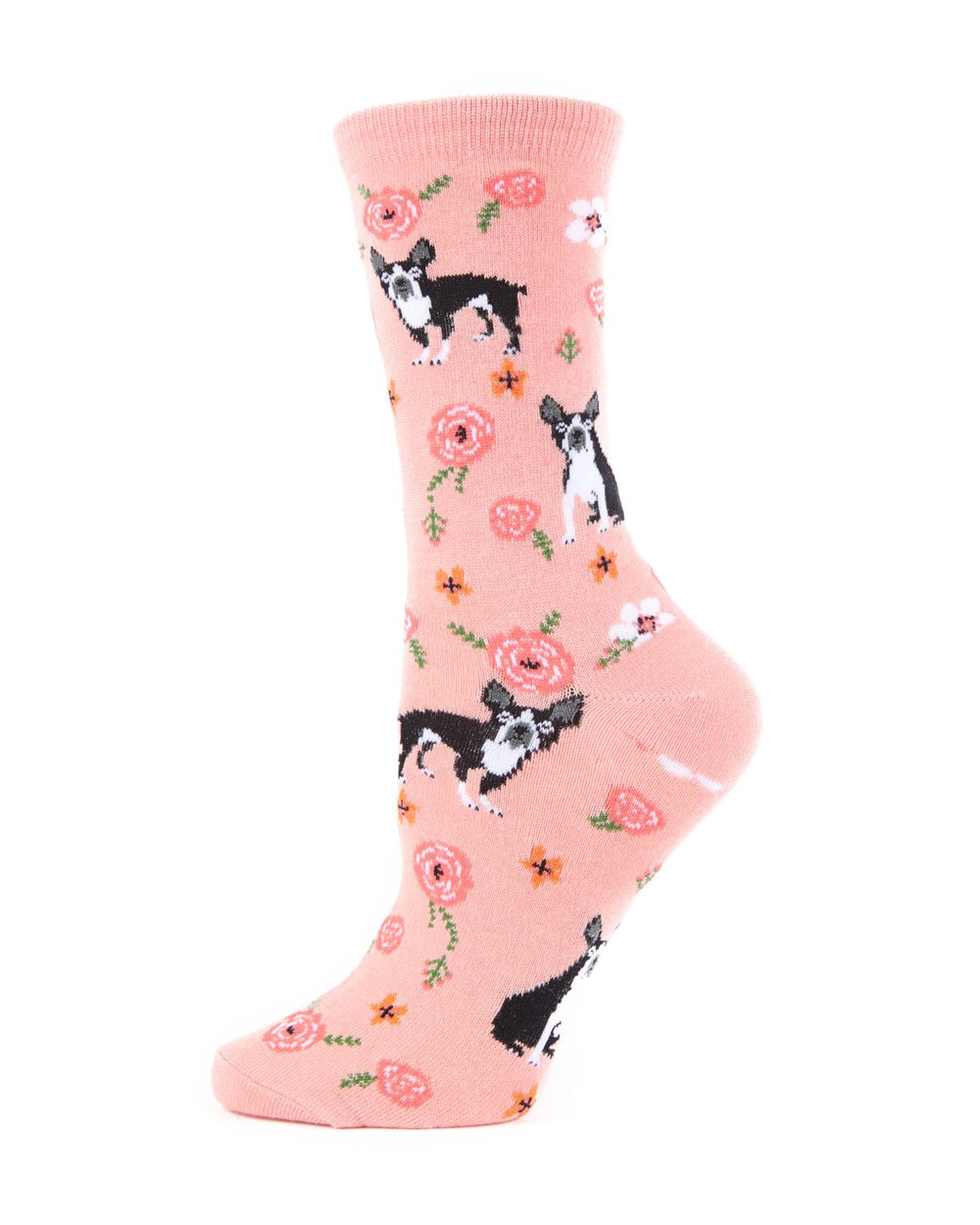 French Bulldog and Roses Bamboo Blend Crew Novelty Socks : Color: Mellow Rose