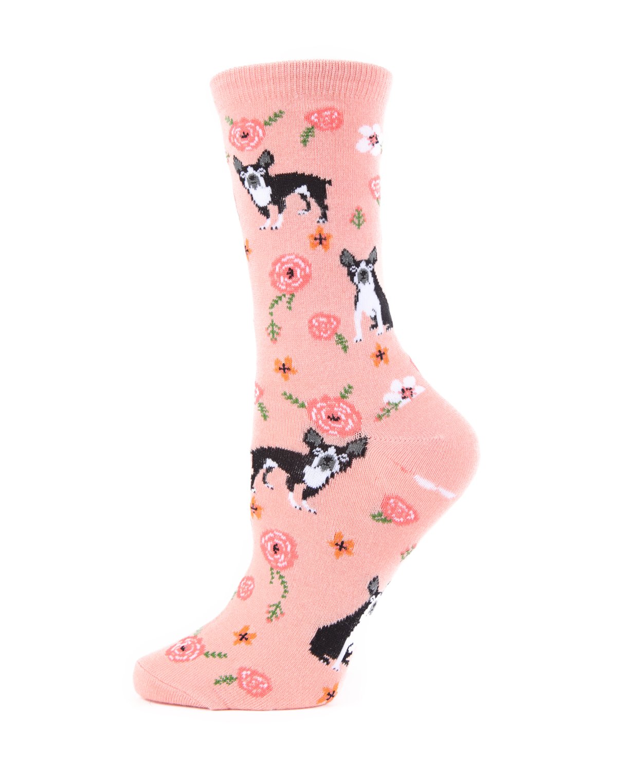French Bulldog and Roses Bamboo Blend Crew Novelty Socks : Color: Mellow Rose