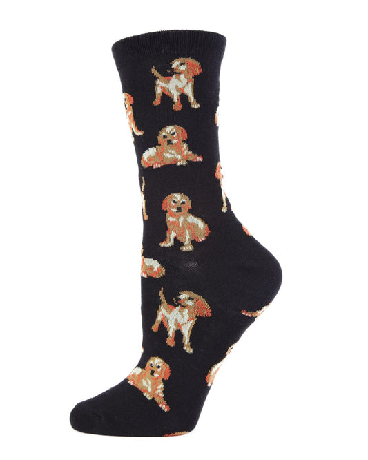 Golden Retriever Bamboo Blend Crew Socks : Color: Black