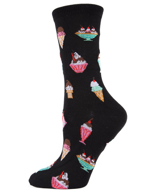 Ice Cream Sundae Bamboo Blend Crew Novelty Socks : Color: Black