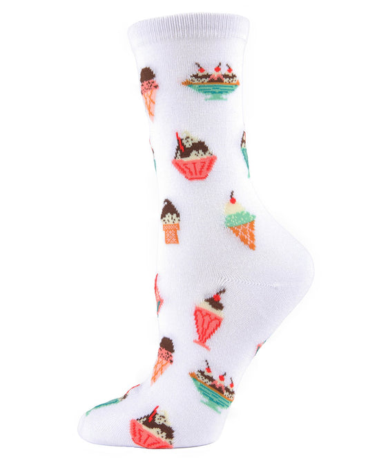 Ice Cream Sundae Bamboo Blend Crew Novelty Socks : Color: White