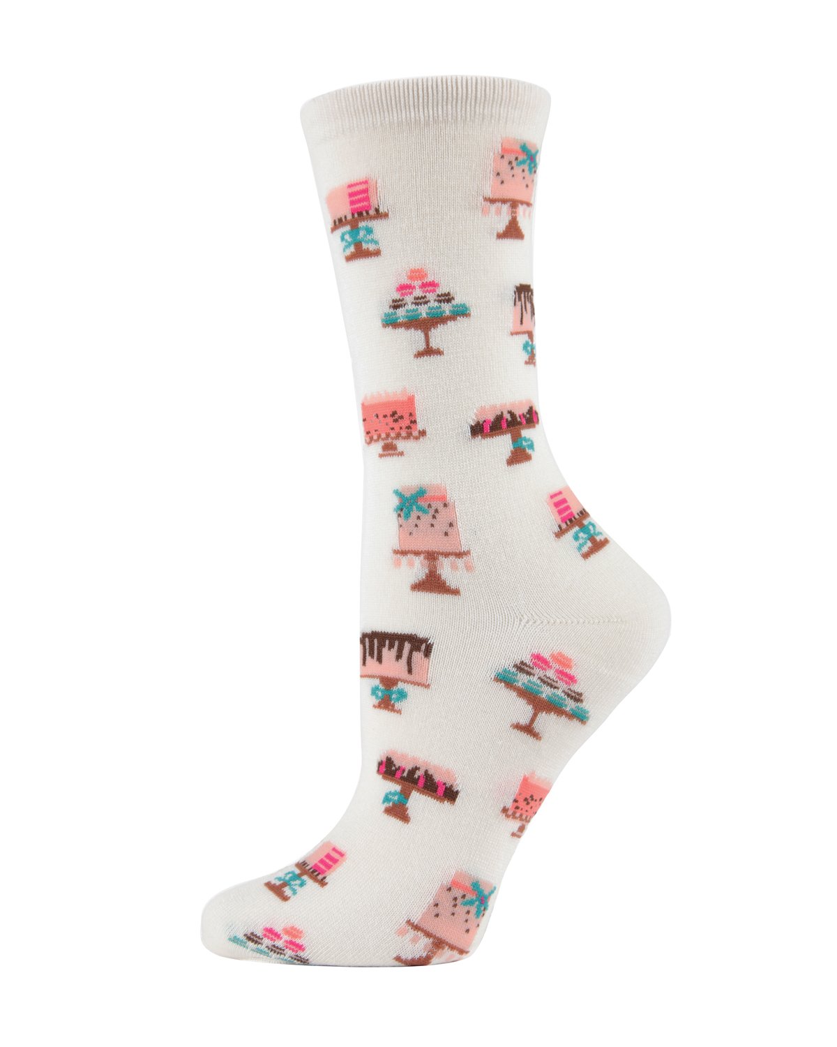 Sweet Treats Cake Bamboo Blend Crew Novelty Socks : Color: Ivory