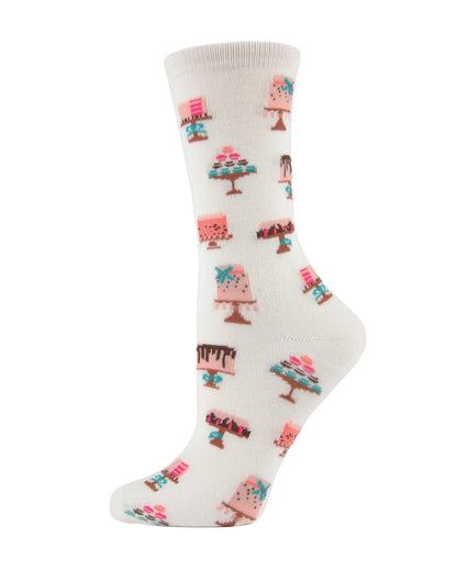 Sweet Treats Cake Bamboo Blend Crew Novelty Socks : Color: Ivory
