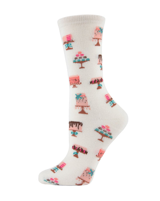 Sweet Treats Cake Bamboo Blend Crew Novelty Socks : Color: Ivory