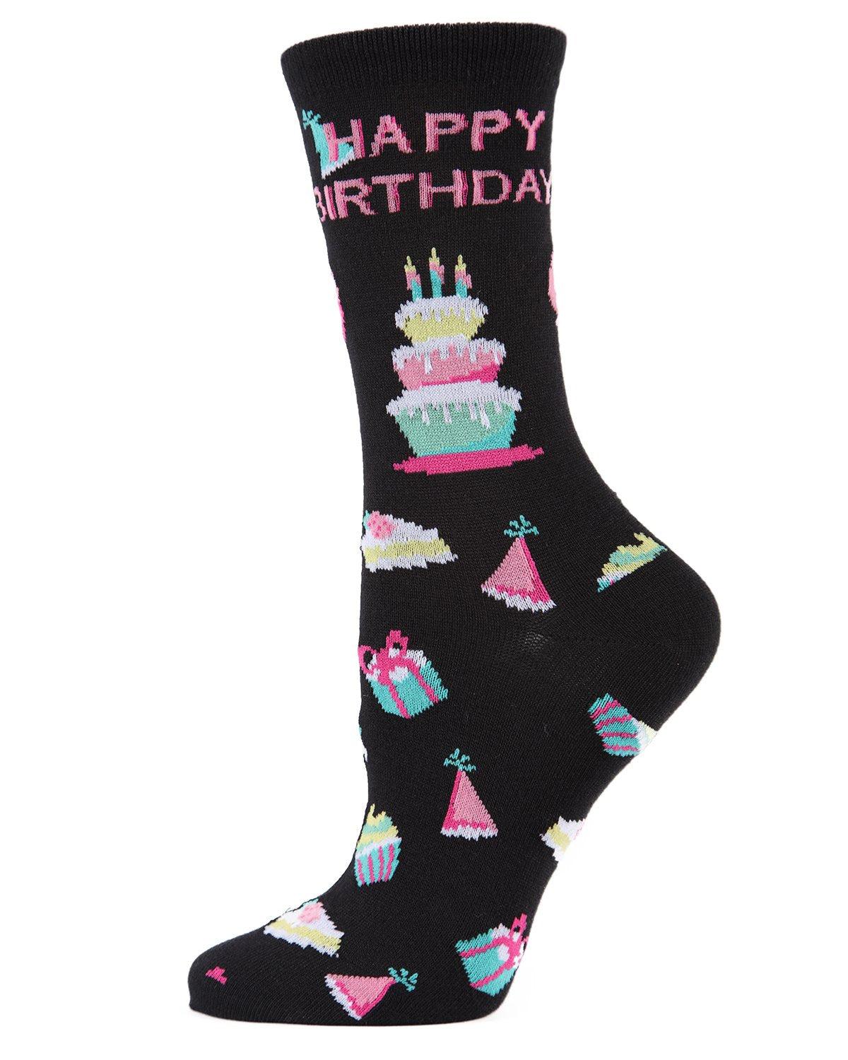 Happy Birthday Bamboo Blend Crew Novelty Socks : Color: Black