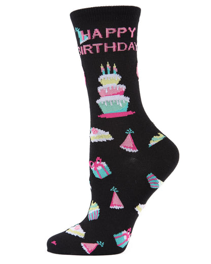 Happy Birthday Bamboo Blend Crew Novelty Socks : Color: Black