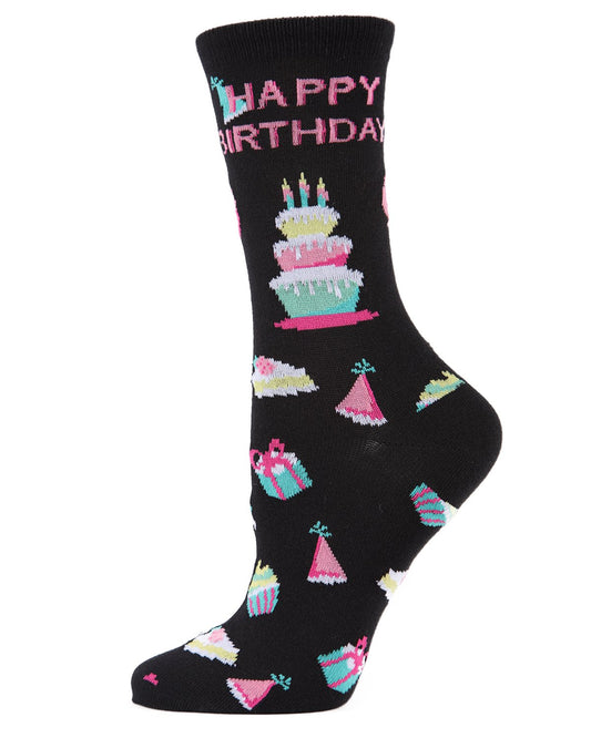 Happy Birthday Bamboo Blend Crew Novelty Socks : Color: Black