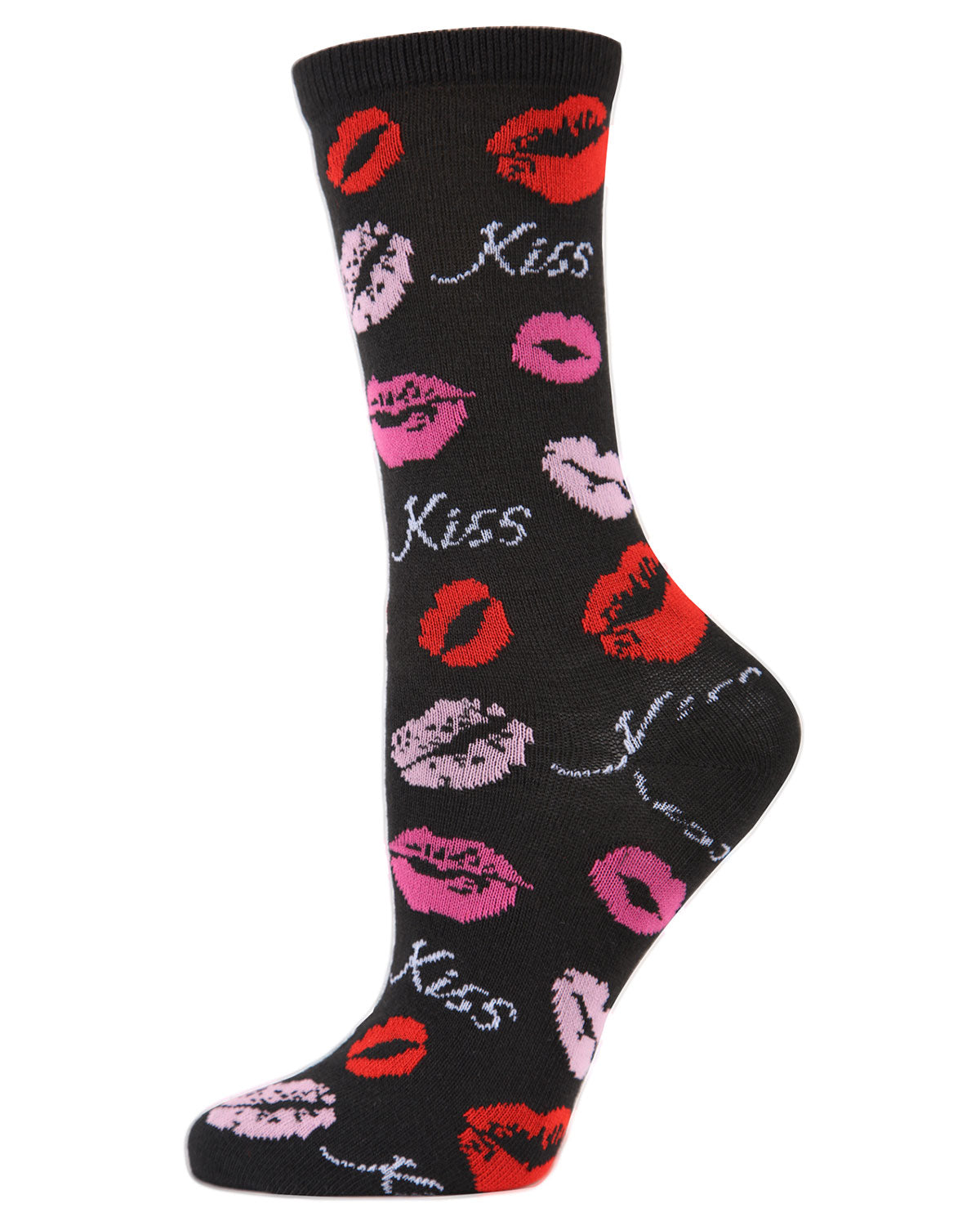 Pucker Up Kisses Bamboo Blend Crew Socks : Color: Black