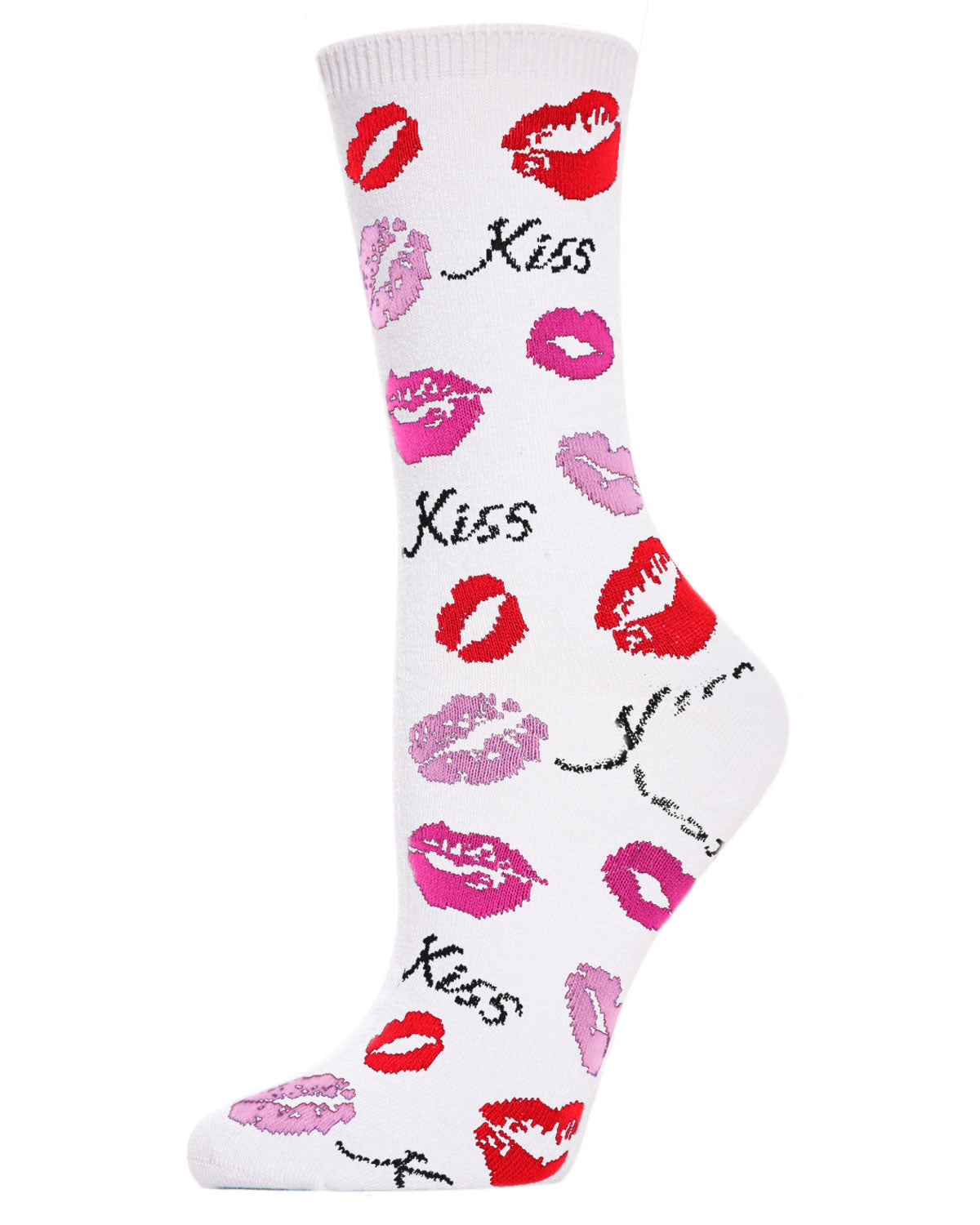 Pucker Up Kisses Bamboo Blend Crew Socks : Color: White