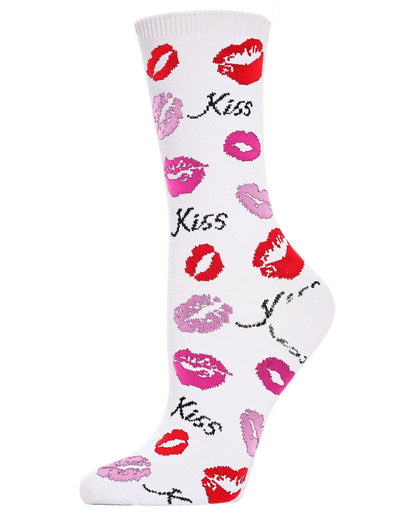Pucker Up Kisses Bamboo Blend Crew Socks : Color: White