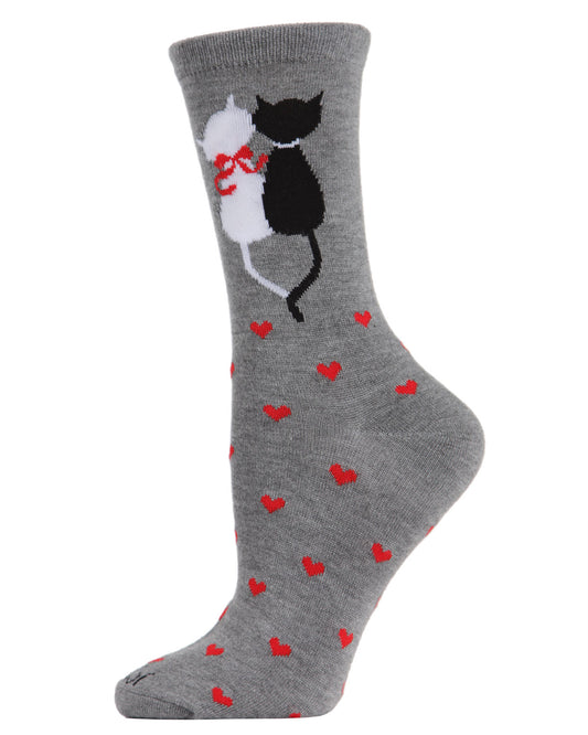 Purr-fectly In Love Crew Bamboo Blend Socks : Color: Medium Gray Heather