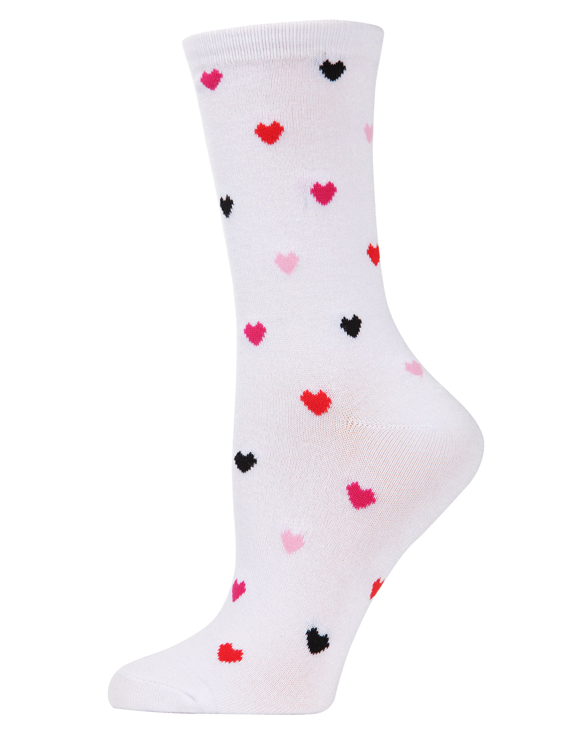 Delicate Hearts Bamboo Blend Crew Socks : Color: White