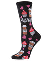 Perfect Together Coffee & Cupcake Bamboo Blend Crew Socks : Color: Black